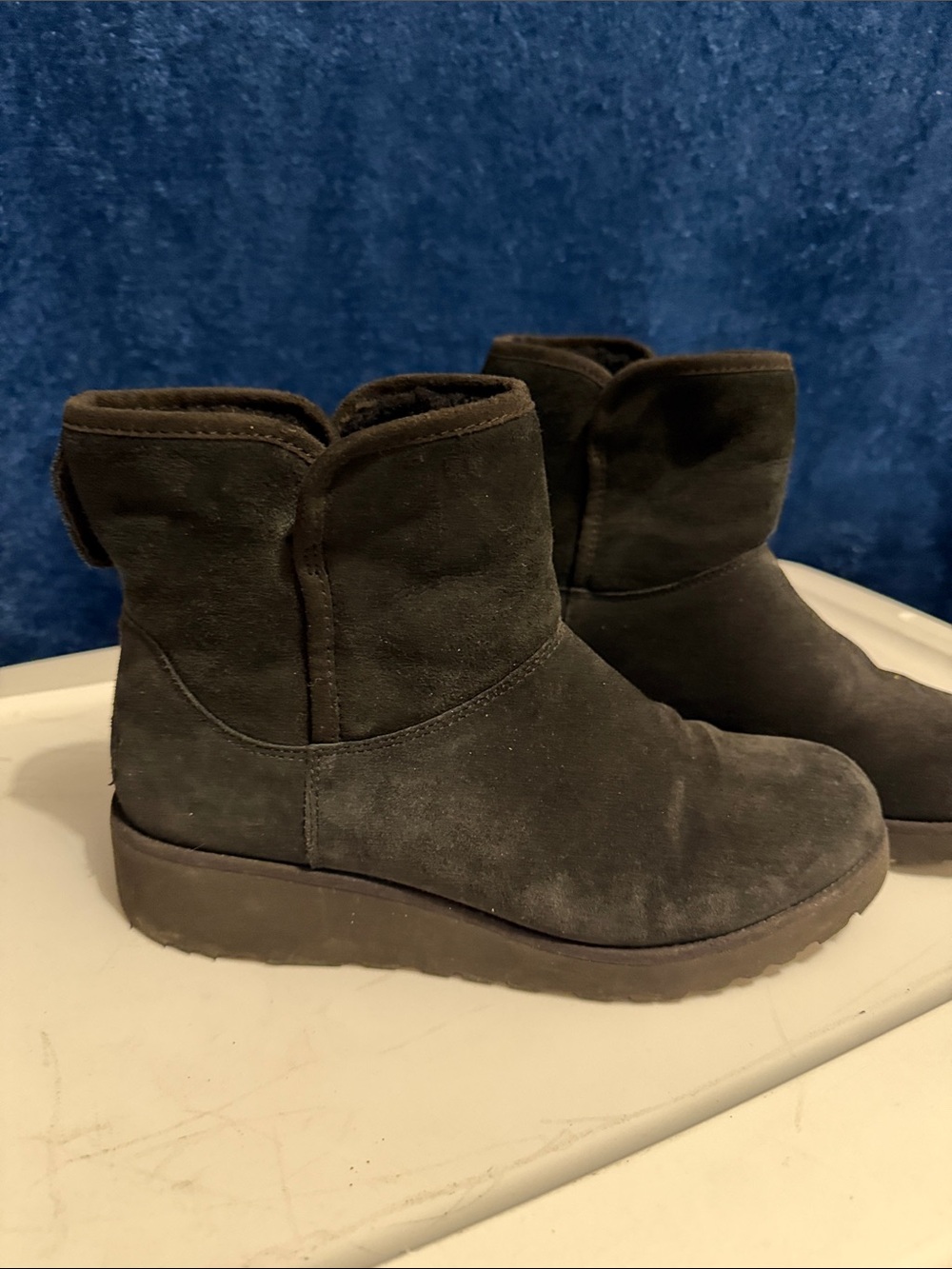 UGG Black Suede Shearling Lined Ankle Boots - Picture 3 of 4